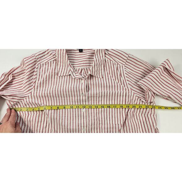 Torrid seersucker red Neutral striped tunic button up long sleeve top 1X career - Picture 7 of 7
